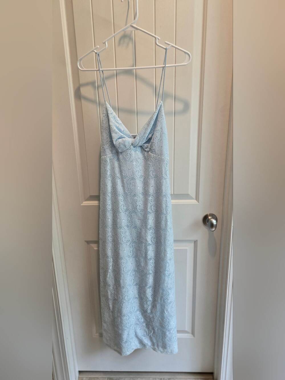NSR Light Blue Lace Midi Slip Dress